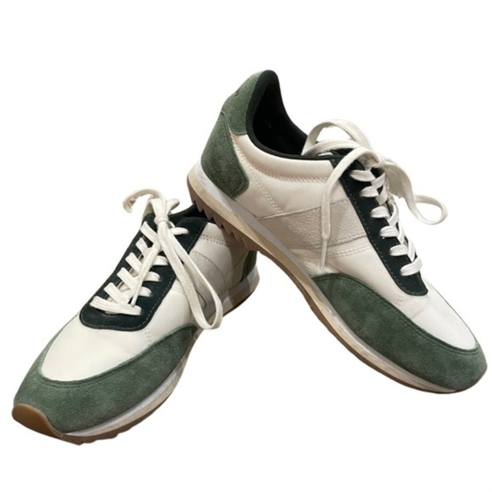 J. Crew Green and White Suede-Trim Athletic Sneakers